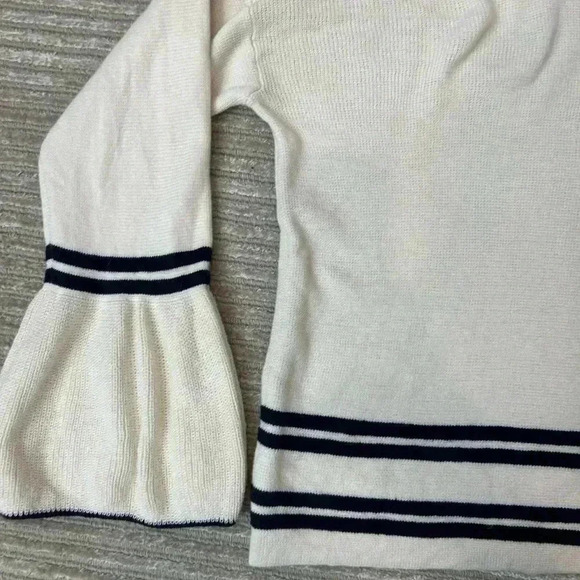 Knitted & knitted cold/off shoulder ruffle sleeve stripe cotton sweater top - Picture 4 of 6